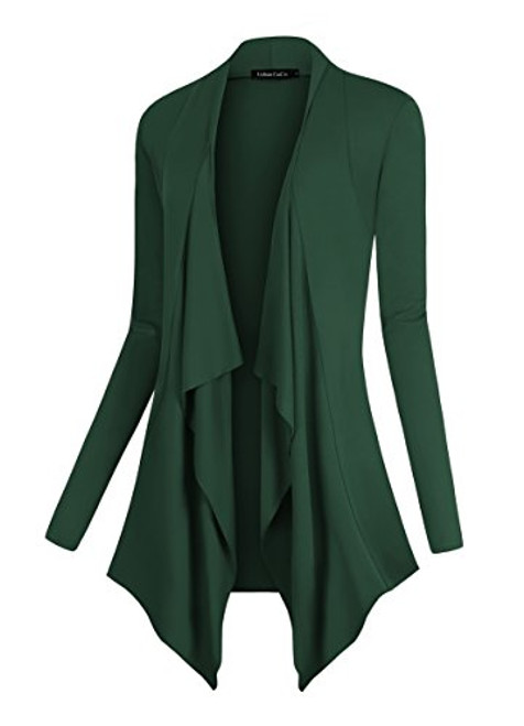 Urban CoCo Womens Drape Front Open Cardigan Long Sleeve Irregular Hem M Dark Green