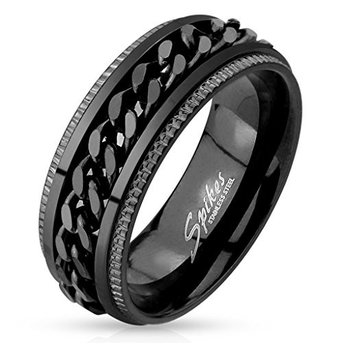 Artisan Owl Black IP Grooved Edge Center Chain Spinner Ring in 316L Stainless Steel StainlessSteel 10