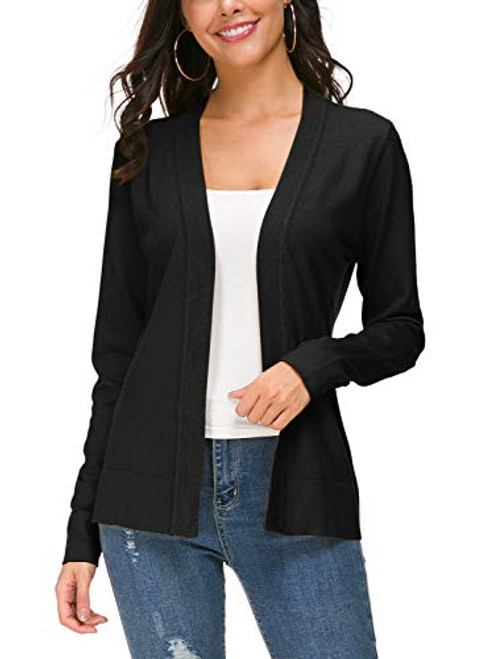 Urban CoCo Womens Long Sleeve Open Front Knit Cardigan Sweater M Black