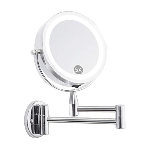 FIRMLOC Wall Mounted LED Makeup Mirror 5X Magnification 6 Lighted Double Side 360 Degree Rotating Mirror 1x5x 6inch FIRMLOC Wall Mounted LED Makeup Mirror 5X Magnification 6 Lighted Double Side 360 Degree Rotating Mirror 1x5x 6inch