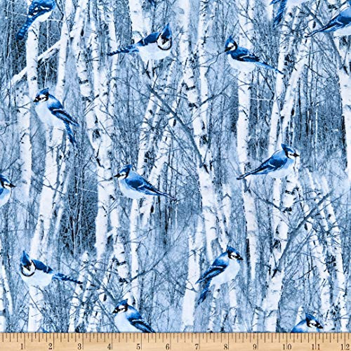 Timeless Treasures Winter Hike Blue Jays Blue Quilt Fabric By The Yard