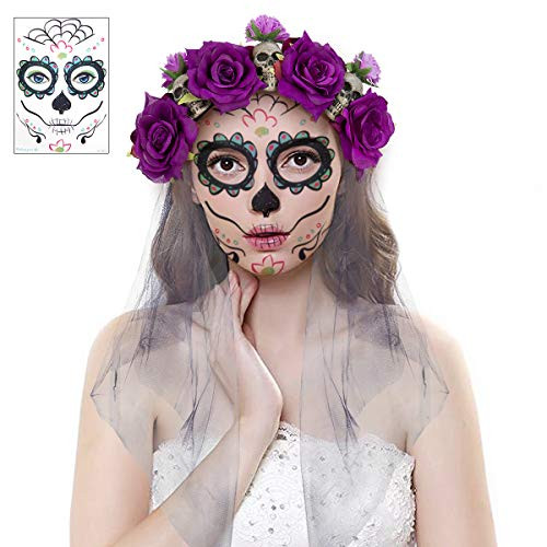 Halloween Day of The Dead Purple Rose Flower Crown Mexican Headband Headpiece Costume