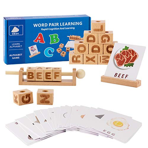 Wooden Reading Blocks Moveable Wood Spinning Reading Blocks Phonetic Reading Blocks Toys Spinning Alphabet Manipulative Blocks Games for Kids Montessori Educational Toys Ideal Gifts