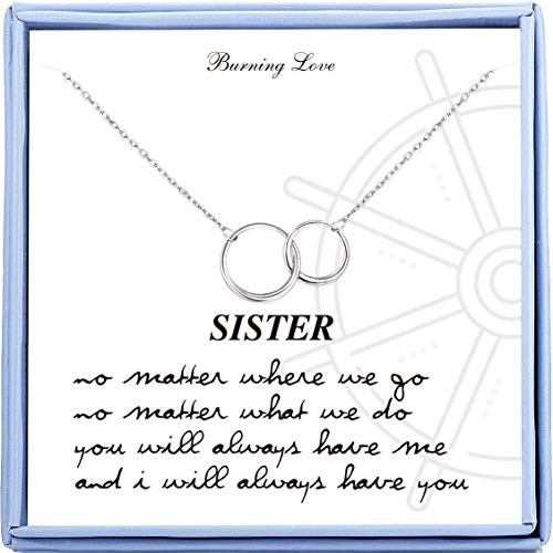 Sister Gifts from Sister Sterling Silver Two Circle Interlocking Infinity Necklace Best Friend Necklaces BFF Gifts for Women Girls Sister Birthday Gifts