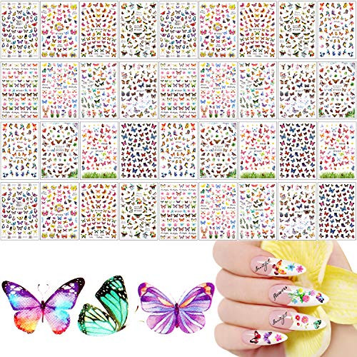 36 Sheets Butterfly Nail Art Stickers SelfAdhesive Butterfly Flower Pattern Nail Decals Mixed Design SelfAdhesive Nail Decals Butterfly Manicure Sticker for Women Girl Nail Decorations 12 Styles