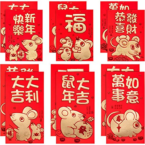 72 Pieces Chinese Red Envelopes 2020 New Year Mouse Rat Hongbao Spring Festival Money Packets