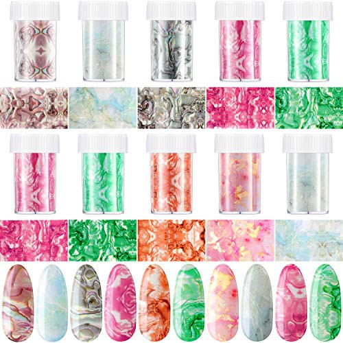10 Boxes Marble Nail Foil Transfer Stickers Marble Nail Art Foil Sticker Colorful Marble Nail Wrap Stickers Manicure Transfer Decals for DIY Nail Decoration