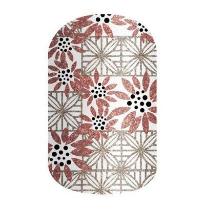 Blushing Dahlia  Jamberry Nail Wraps  Half Sheet  White Black  Coral Red Geometric Floral
