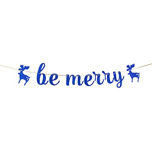 INNORU Navy Blue Glitter Be Merry Banner  Merry Christmas Banner  Christmas Party Bunting Decorations