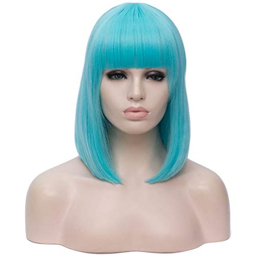 BERON 14 Womens Straight Bob Wig Women Wigs with Bangs Synthetic Party Halloween Wigs Ice Blue BERON 14 Womens Straight Bob Wig Women Wigs with Bangs Synthetic Party Halloween Wigs Ice Blue