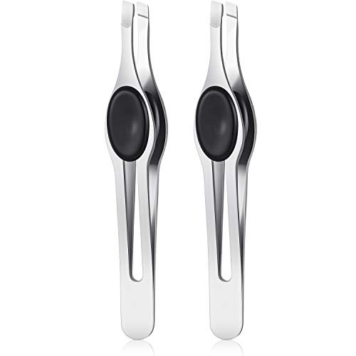 2 Pieces Wide NonSlip Grip Slant Tip Tweezers Stainless Steel Slant Tweezer Precision Tip Hair Clip Tweezer for Ingrown Hair Silver