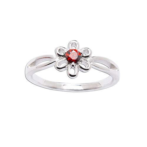Sterling Silver January CZ Simulated Birthstone Baby Ring with Daisy Flower