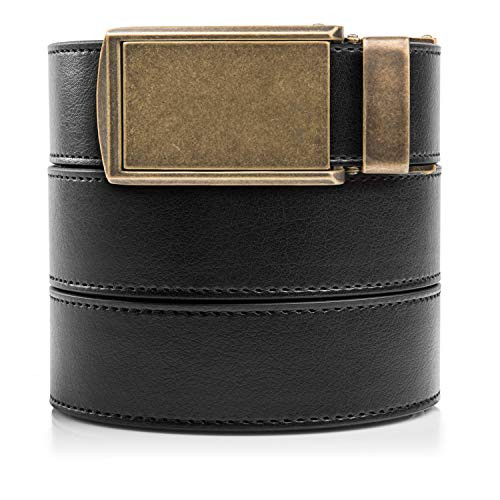 SlideBelts Mens Classic Belt  Custom Fit Black Leather with Brass Buckle Vegan One Size