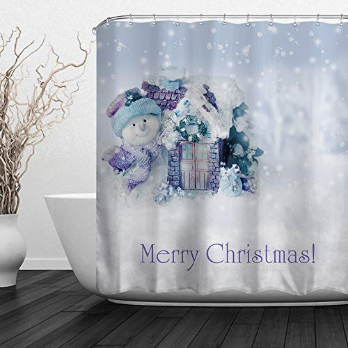 ALFALFA Merry Christmas Home Decor Polyester Fabric Bathroom Shower Curtain 60" W x 72" H (150CM x 180CM) Snowman