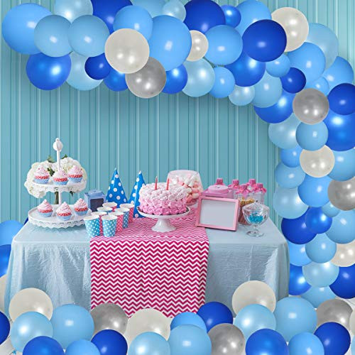 NIUBER Blue Balloons Arch Kit Silver Balloon Garland Arch Kit 105 Pcs for Men Boy Birthday Decorations Party Wedding Baby Shower