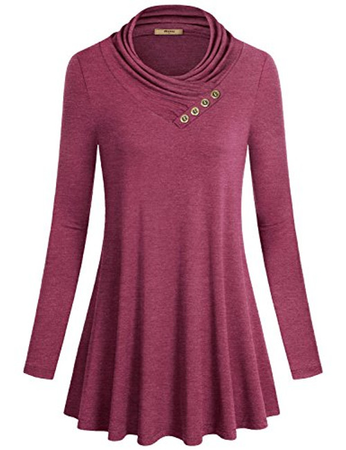 Miusey Tunic Tops for Leggings for WomenWomens Long Sleeve Cowl Neck Loose Fit Casual Tunic Top Red Medium