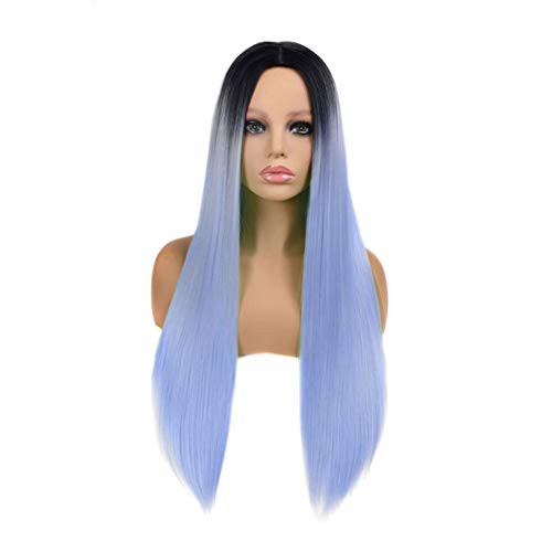 Straight Hair Wig Ombre Wigs for Women Natural Synthetic Fiber Full Wig Long Hair Wig Colorful Halloween Costumes Cosplay Daily Wig with Dark Roots 26inch Heat Resistant Synthetic WigLight Blue Straight Hair Wig Ombre Wigs for Women Natural Synthetic Fiber Full Wig Long Hair Wig Colorful Halloween Costumes Cosplay Daily Wig with Dark Roots 26inch Heat Resistant Synthetic WigLight Blue