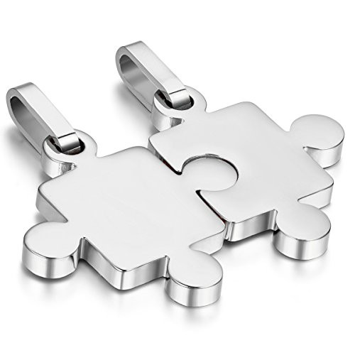 Cupimatch 2 Pieces Stainless Steel Puzzle Matching Pendant Couple Necklace Set with 18 22 Chain Silver Cupimatch 2 Pieces Stainless Steel Puzzle Matching Pendant Couple Necklace Set with 18 22 Chain Silver