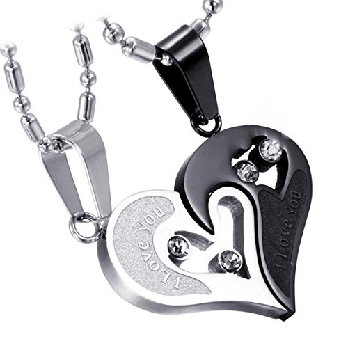 Cupimatch 2Piece Stainless Steel Couple Necklace Rhinestone I Love You Heart Puzzle Matching Pendant with Chain Cupimatch 2Piece Stainless Steel Couple Necklace Rhinestone I Love You Heart Puzzle Matching Pendant with Chain