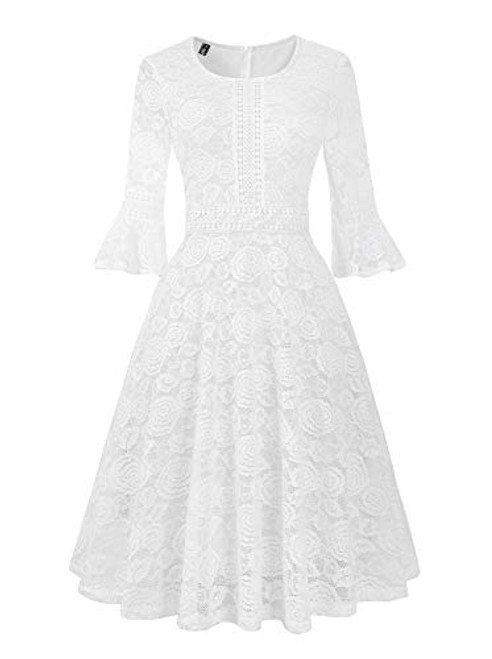 Womens Lace Bridesmaid Wedding Dress Elegant Cocktail Formal Swing Dress White XLarge Womens Lace Bridesmaid Wedding Dress Elegant Cocktail Formal Swing Dress White XLarge