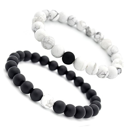 EnjoIt Distance Bracelet Black Matte Agate White Howlite Energy Stone Beads Bracelet Set Couple Bracelet EnjoIt Distance Bracelet Black Matte Agate White Howlite Energy Stone Beads Bracelet Set Couple Bracelet