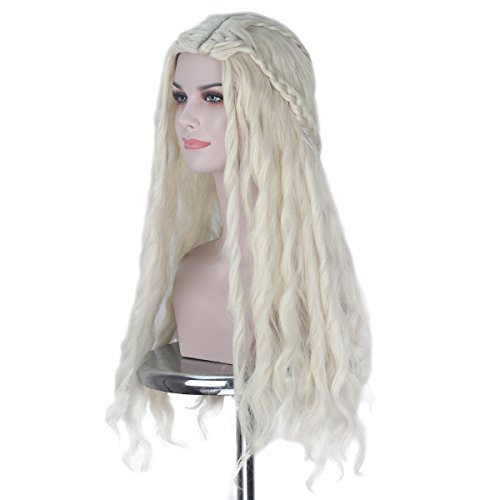 Miss U Hair Long Fluffy Curly Platinum Blonde with Two Braids Women Cosplay Costume Wig Halloween