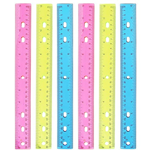 6 PCS Plastic Rulers 12 Inch Straight Colored Ruler Plastic Measuring Tool for Student School Office