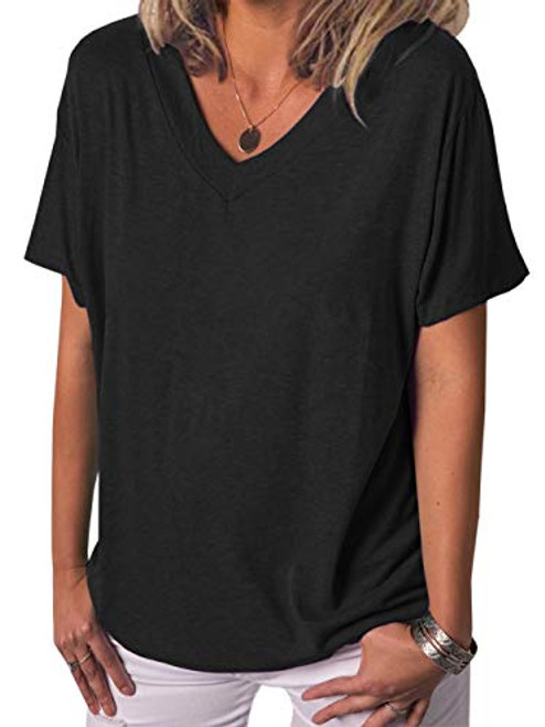 Fessceruna Womens Short Sleeve V Neck T Shirt Summer Casual Loose Solid Basic Tunic Tee Top Blouse Fessceruna Womens Short Sleeve V Neck T Shirt Summer Casual Loose Solid Basic Tunic Tee Top Blouse