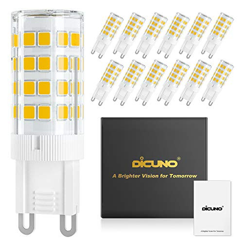 DiCUNO G9 LED Ceramic Base Light Bulbs 4W 40W Halogen Equivalent 400LM Warm White 3000K G9 Base G9 Bulbs NonDimmable for Home Lighting 12Pack