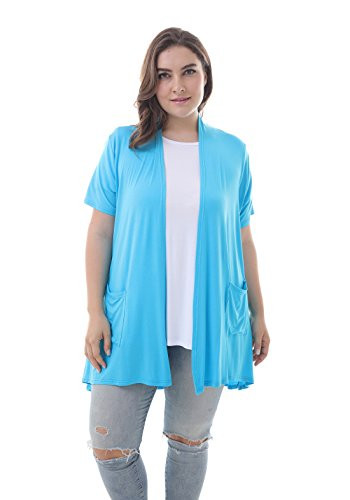 ZERDOCEAN Womens Plus Size Short Sleeve Lightweight Soft Printed Drape Cardigan with Pockets Sky Blue 2X