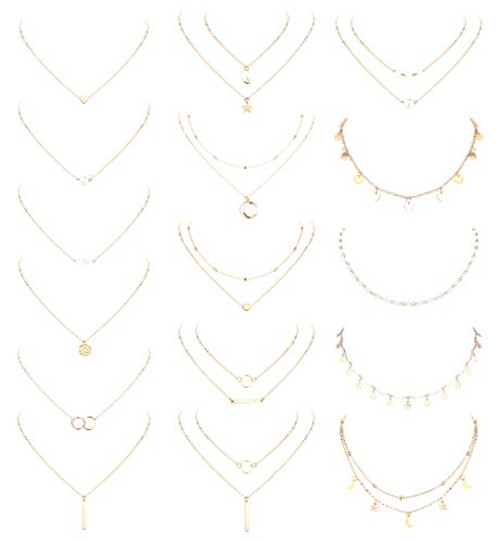 CASSIECA 16pcs Danity Layered Choker Necklaces Pendant Coin Moon Star Pearl Chain Choker Multilayer Necklaces Set for Women Adjustable Gold Silver Tone CASSIECA 16pcs Danity Layered Choker Necklaces Pendant Coin Moon Star Pearl Chain Choker Multilayer Necklaces Set for Women Adjustable Gold Silver Tone