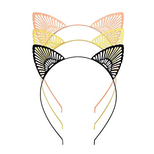 CCbeauty Cat Ear Headband for Girls Hair Hoops Set Halloween Fancy Dress Cute Cat Woman Metal Hairband Cosplay Hair Accessories 3 Pack