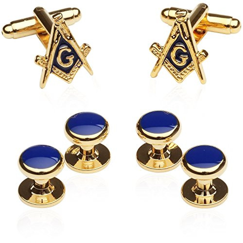 Mens Gold Tone Masonic Formal Set Freemason Cufflinks and Studs with Presentation Box