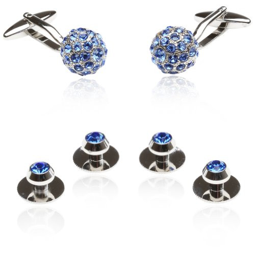 CuffDaddy Crystal Ball Cufflinks Studs Blue with Presentation Box