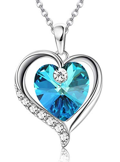 Sllaiss Sterling Silver Heart Pendant Necklace with Light Sapphire Crystals from Swarovski for Women Dainty Jewelry Valentines Day Gift with Box