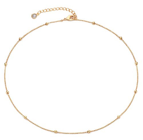 Gold Dainty Simple Chain Choker Necklace for Women14K Gold Plated Cute Bead Satellite Plain Chain Minimalist Fashion Choker Necklace for Teen Girls