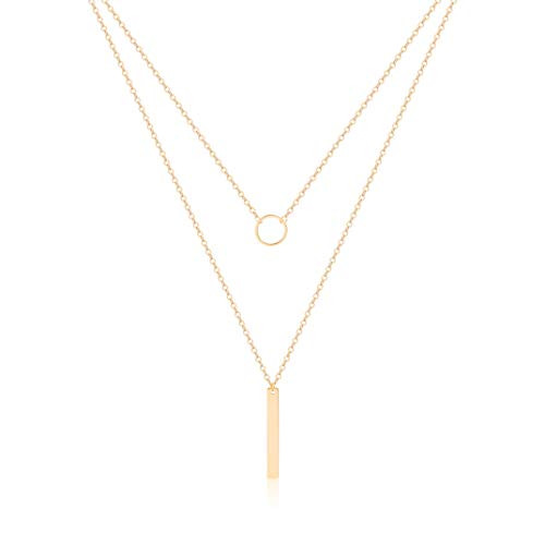SJ JEWELRY Womens Handmade CZ Simple Delicate 14K Gold PlatedRose Gold PlatedSilver Plated Lariat Simple Baton Adjustable Y NecklaceCK1GoldCircleBar