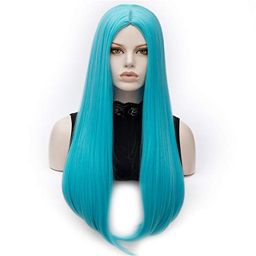 Cying Lin 26 Long Straight Blue Wigs Middle Parting Wigs for Women Girl Cosplay Party Halloween Costume Wig Include Wig Cap Blue