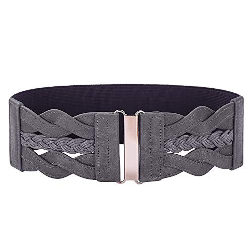 Womens Elastic Vintage Belt Stretchy Retro Wide Waist Cinch BeltPewterXL