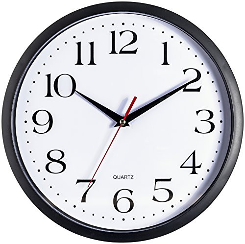 Bernhard Products Black Wall Clock, Silent Non Ticking Quality Quartz Battery Operated 12 Inch Round Easy to Read Home/Office/School Clock (12 Inch) Bernhard Products Black Wall Clock, Silent Non Ticking Quality Quartz Battery Operated 12 Inch Round Easy to Read Home/Office/School Clock (12 Inch)