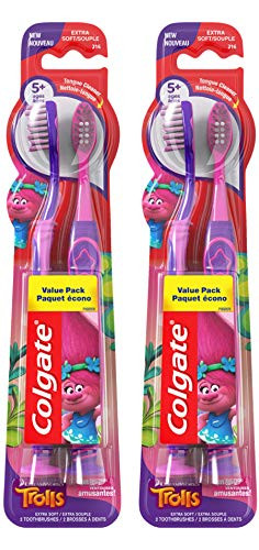 Colgate Kids Toothbrush with Extra Soft Bristles and Suction Cup Holder Trolls  4 Count