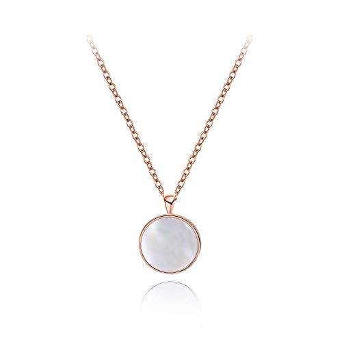 SLeaf Minimalism Round Mother of Pearl Necklace Sterling Silver Circle Disc Pendant Shell Pendant rose
