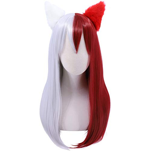 Cfalaicos My Hero Academia Cosplay Wig 60cm Long Todoroki Shouto with 2 Ears