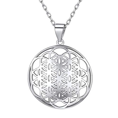 ChicSilver Flower of Life Sacred Geometry Necklace for Women Girls 925 Sterling Silver Round Circle Mandala Pendant Dainty Simple Jewelry Mothers Day Gift