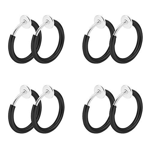 CrazyPiercing 8pcs of Surgical Steel Clip on Nonpierced Hoops Fake Nose Lip Ear Rings Piercing black CrazyPiercing 8pcs of Surgical Steel Clip on Nonpierced Hoops Fake Nose Lip Ear Rings Piercing black