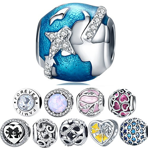 WOSTU Silver Bead Charms 925 Sterling Silver Blue Earth Travel Beads for Charm Bracelets Charm Jewelry