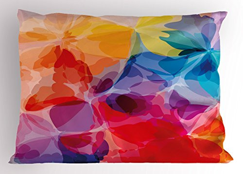 Ambesonne Floral Pillow Sham, Vibrant Colors Abstract Creative Watercolor Style Flower Pattern Artistic Design, Decorative Standard King Size Printed Pillowcase, 36 X 20 Inches, Multicolor