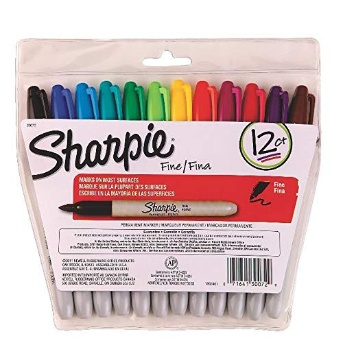 Sharpie Fine Point Permanent Marker, Assorted, 12/Set
