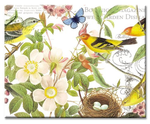 CounterArt Botanical Birds Glass Cutting Board, 15 x 12 Inches