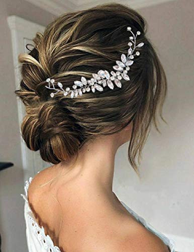 Gorais Bride Wedding Hair Vine Silver Crystal Bridal Headpieces Pearl Hair Accessories for Women and Girls